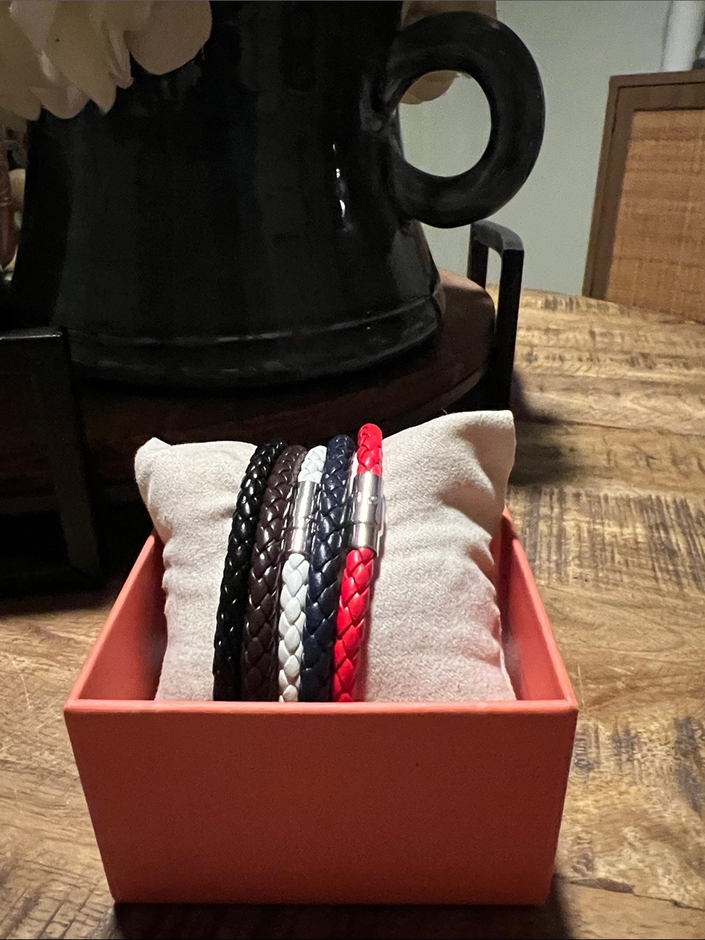 Braided Leather Stackable Men's Bracelet Set - Black, Brown, White, Navy, Red